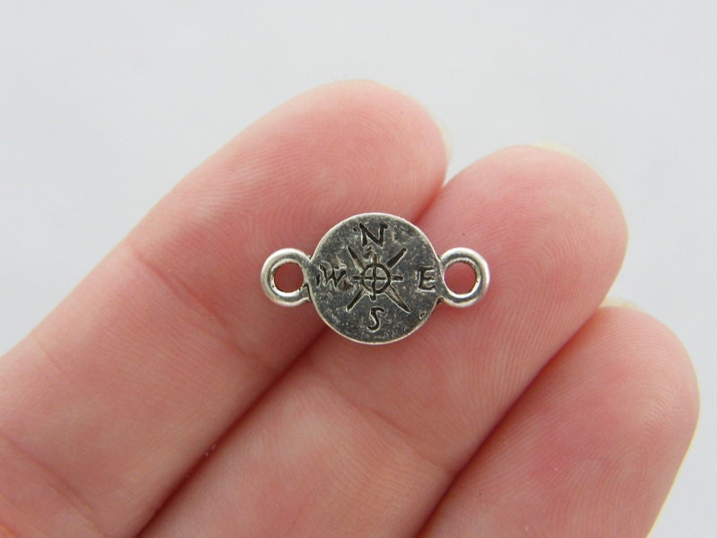 14 Compass connector charms antique silver tone FF556