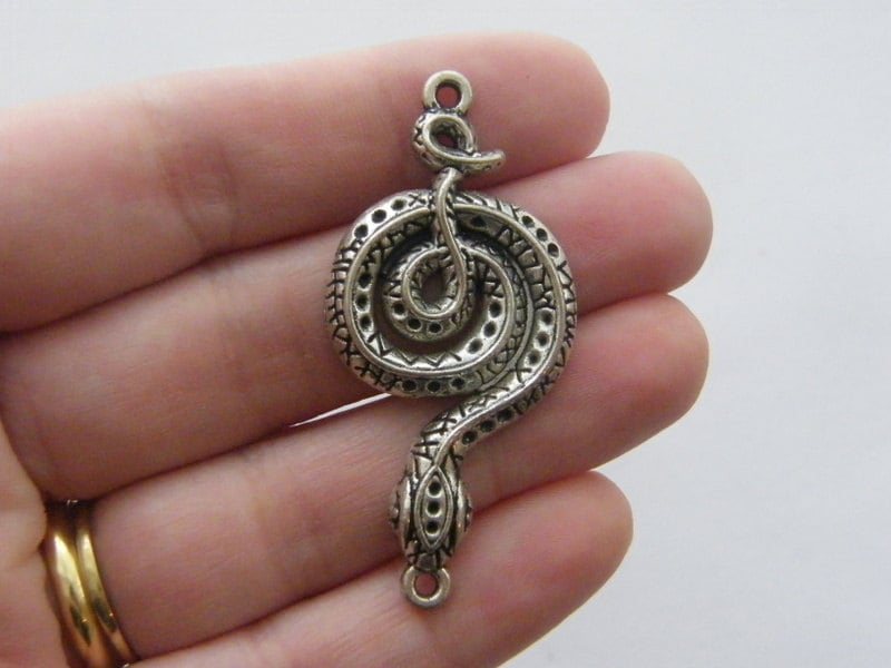 4 Snake connector charms antique silver tone A1169