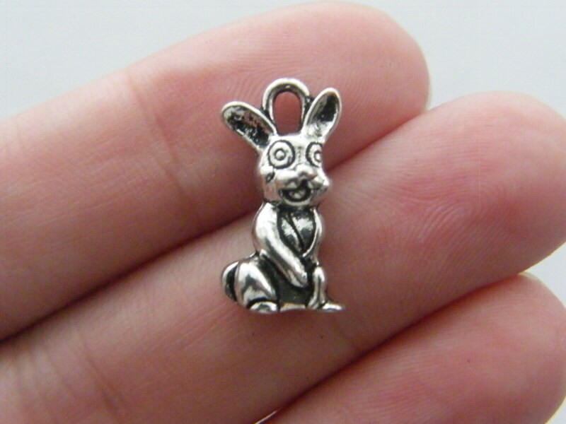 6 Rabbit charms antique silver tone A242