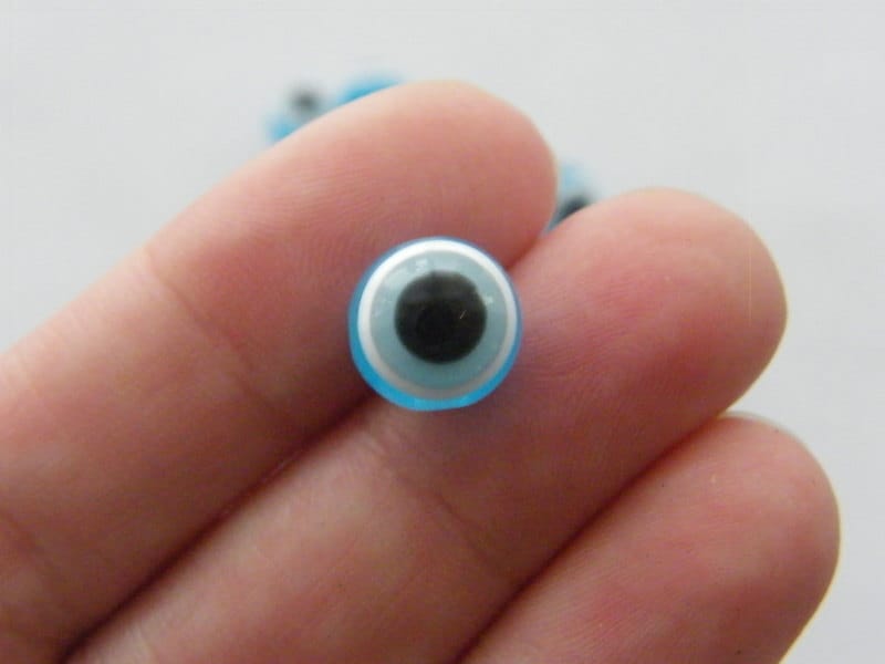 100 Evil eye blue 10mm beads B154