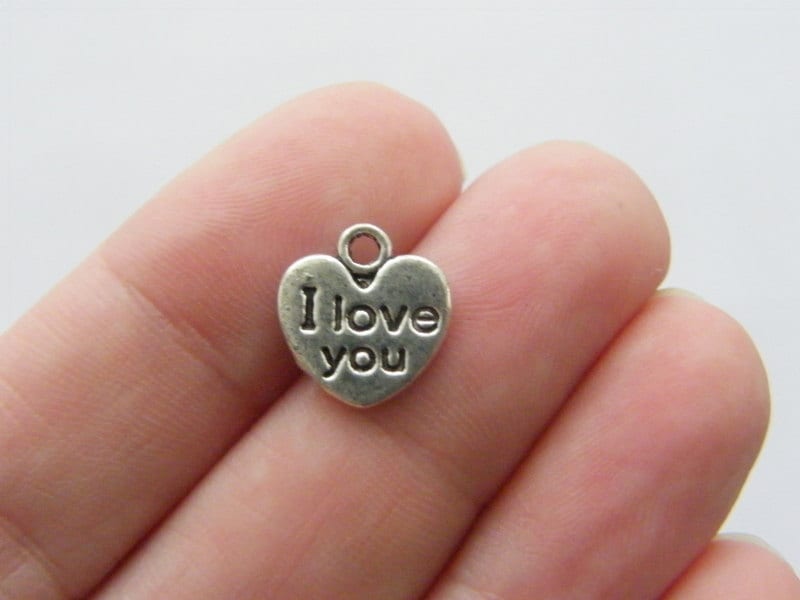 8 I love you heart charms antique silver tone H106