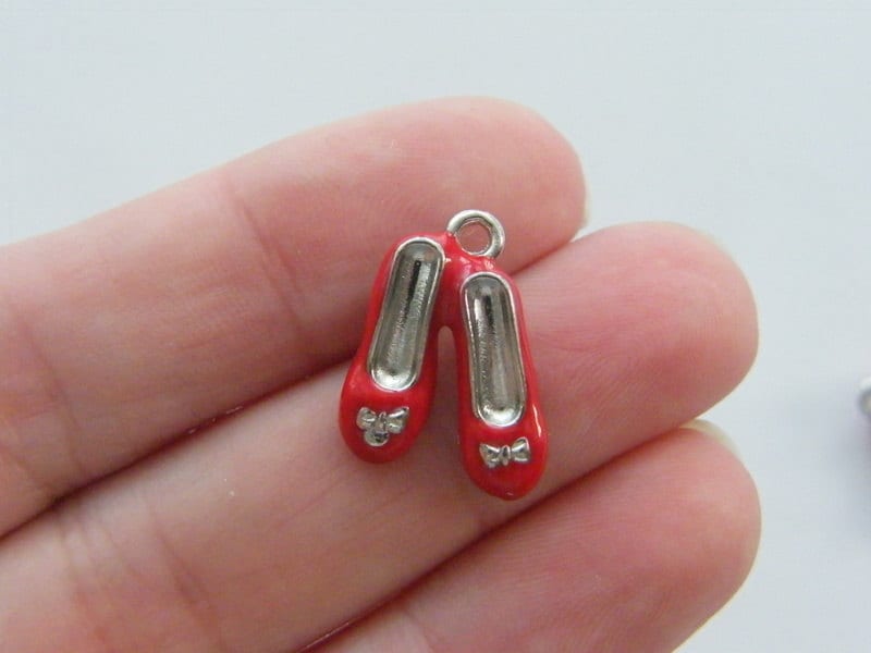 BULK 10 Shoe charms red and silver tone CA197