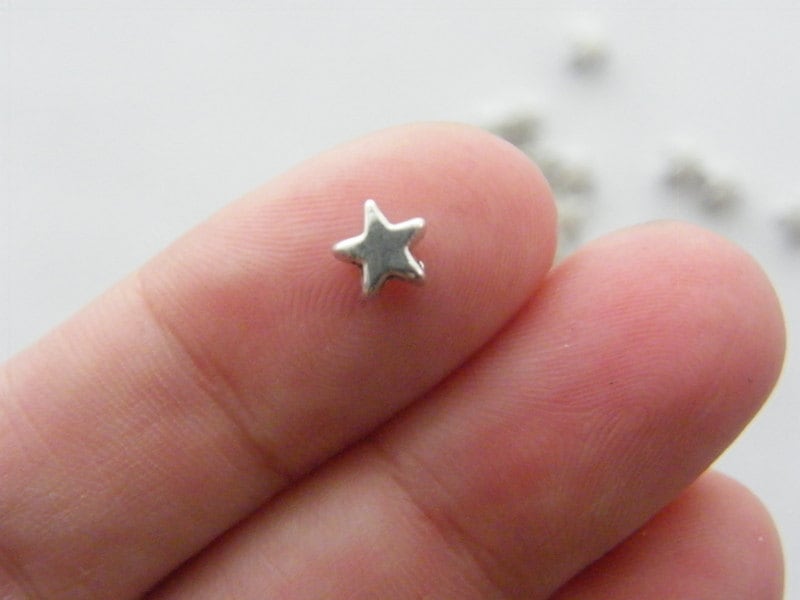 200 Star spacer beads  6 x 6mm antique silver tone S50