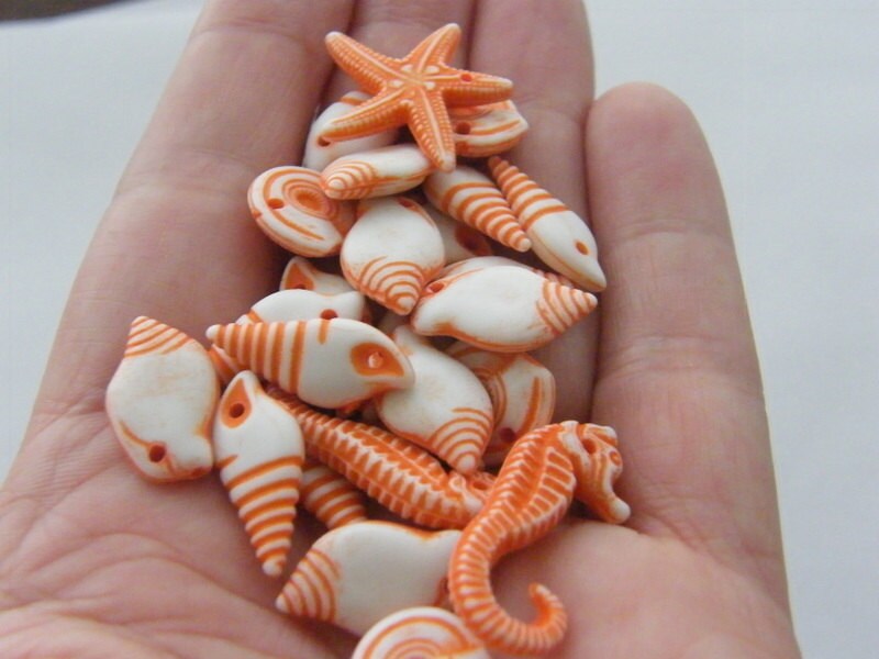 50 Orange random sea themed acrylic charms
