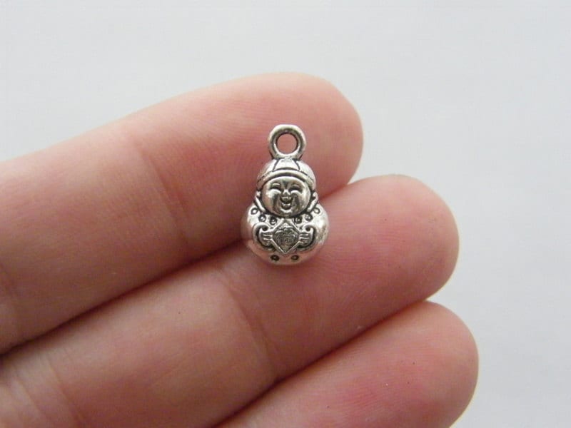 10 Buddha charms antique silver tone R27