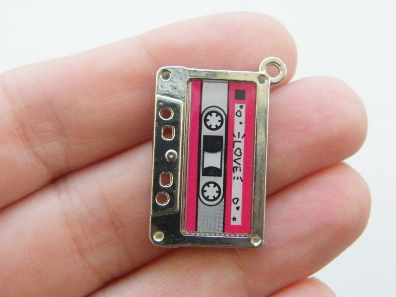 2 Tape cassette charms silver MN33