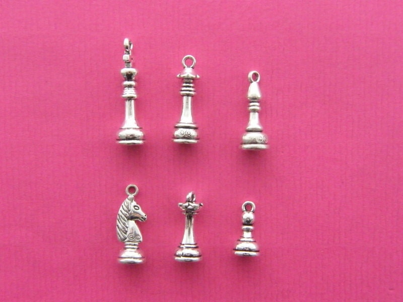 The Chess Collection - 6 different antique silver  tone charms