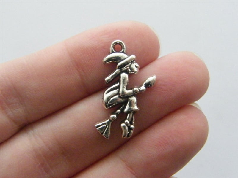 8 Witch Halloween charms antique silver tone HC107