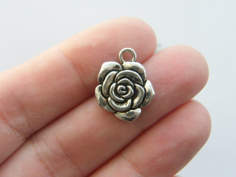 6 Rose charms antique silver tone F26