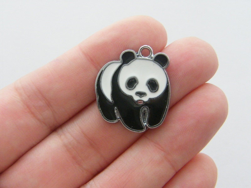 BULK 10 Panda bear pendants black white silver tone A192 