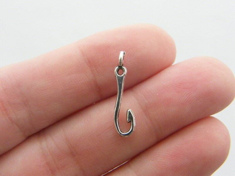BULK 50 Fishing hook charms antique silver tone FF138 - SALE 50% OFF