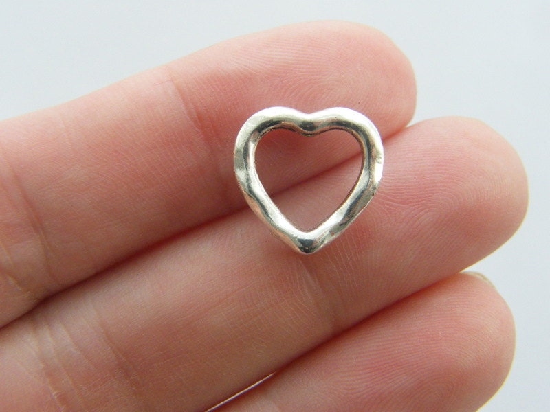 12 Heart frame spacer beads antique silver tone H49