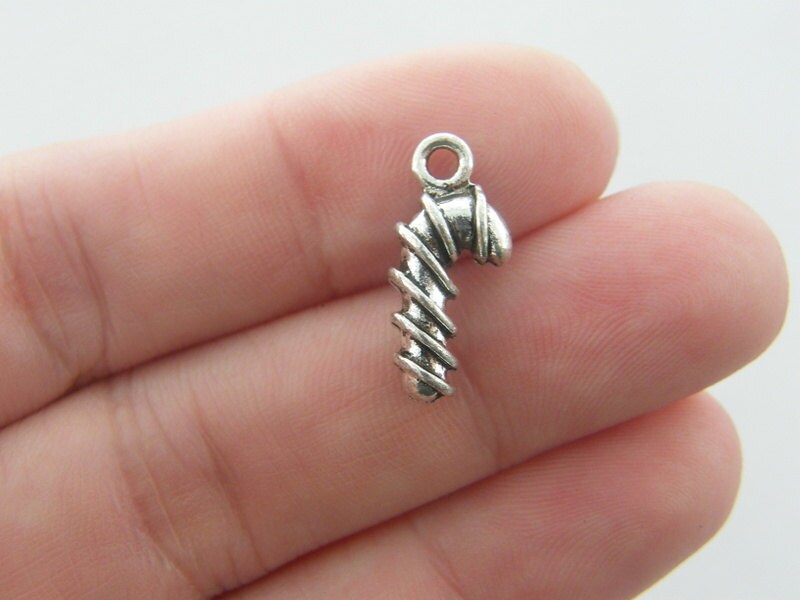 12 Candy cane Christmas charms antique silver tone CT40