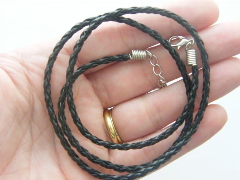 BULK 20 Black  leather braded necklace 46cm 18"