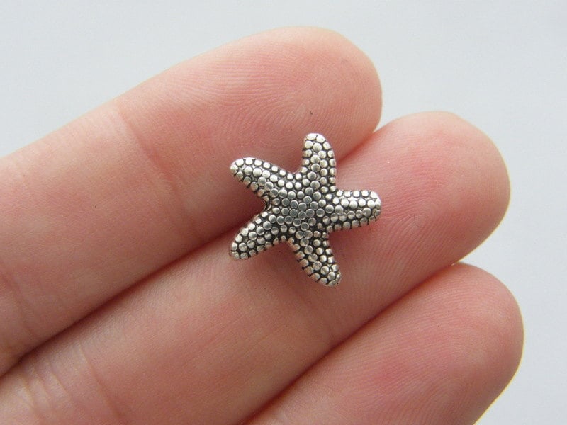 BULK 50 Starfish spacer beads antique silver tone FF197
