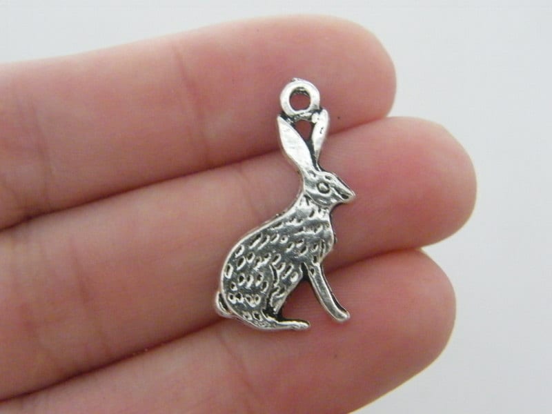BULK 50 Hare rabbit charms antique silver tone A255