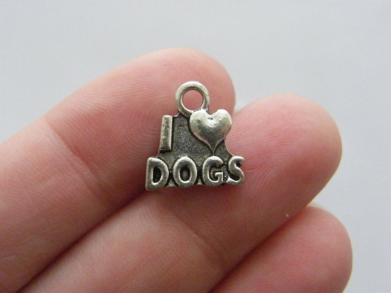 12 I love dogs charms antique silver tone A890