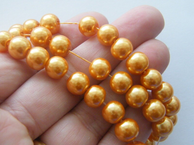 100 Orange imitation pearl  glass 8mm beads B3 - SALE 50% OFF
