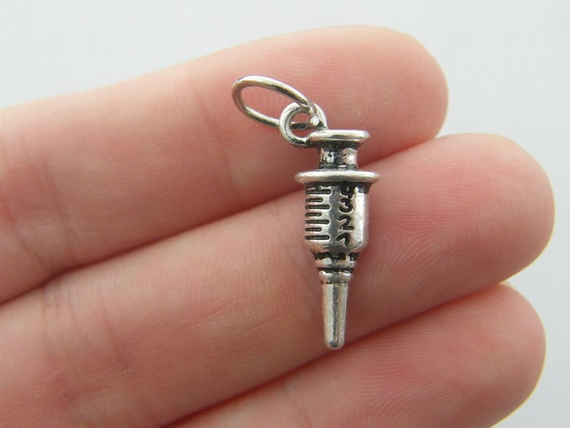 2 Syringe charms antique silver tone MD32