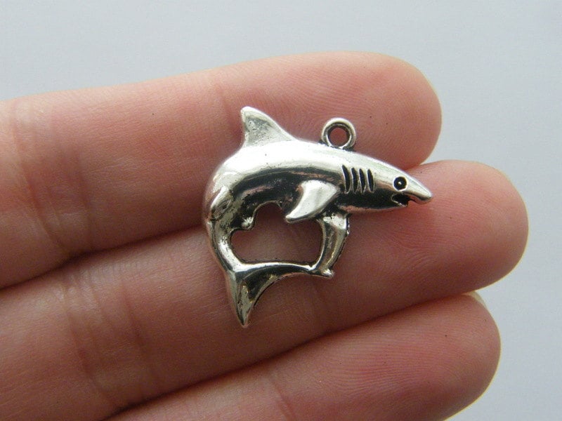 BULK 30 Shark charms  antique silver tone FF63