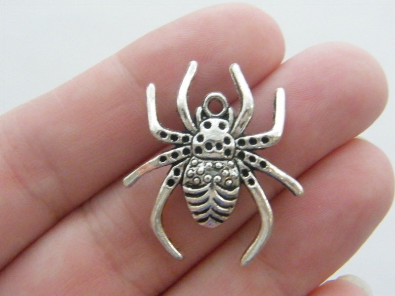 4 Spider charms antique silver tone HC134