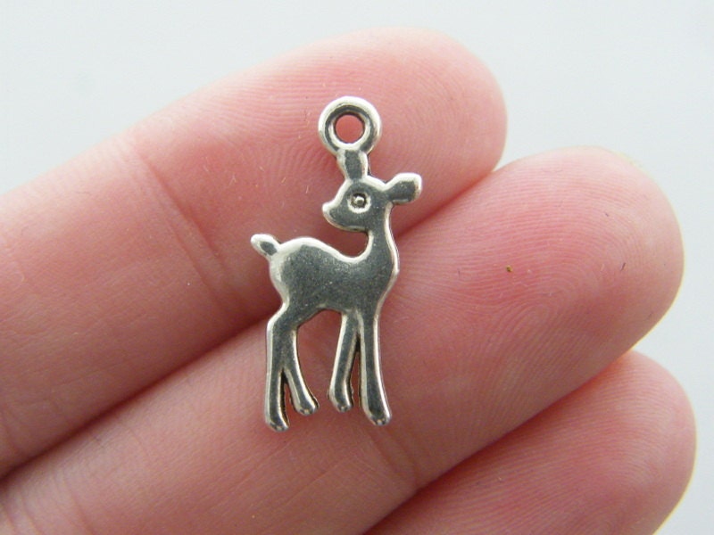 12 Deer charms antique silver tone A227