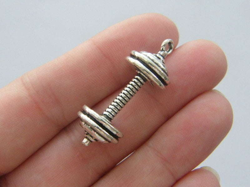 4 Barbell charms antique silver tone SP31