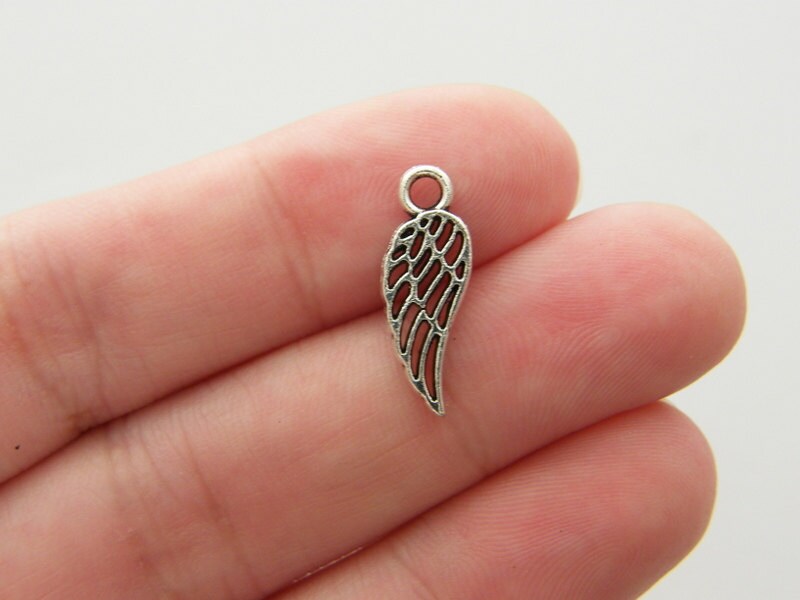 9 Angel wing  charms antique silver tone AW58