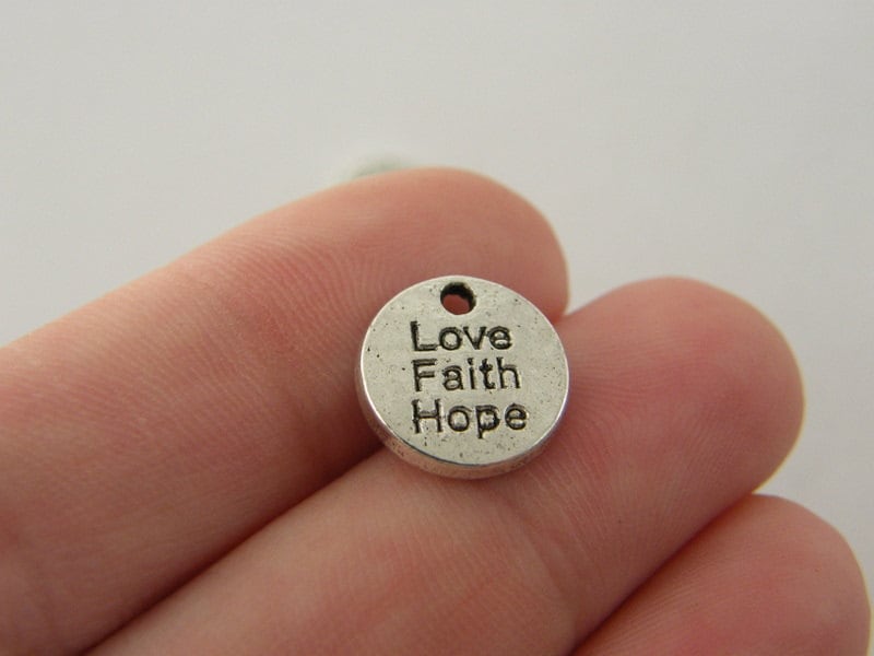 12 Love Faith Hope pendants antique silver tone M368
