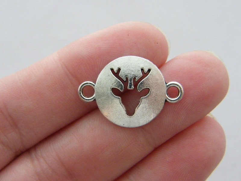 6 Reindeer connector charms antique silver tone CT398