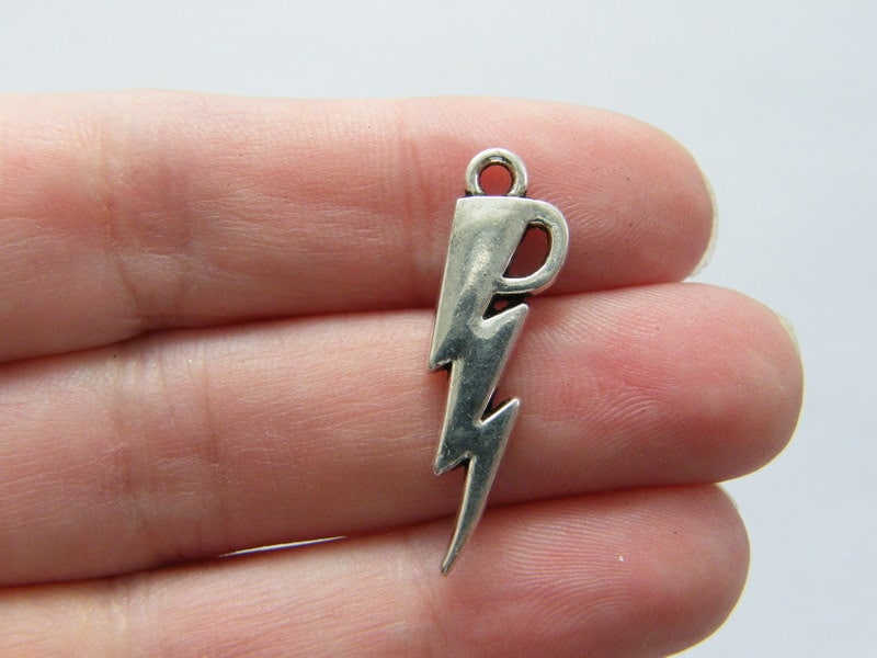 12 Lightning bolt charms antique silver tone S84