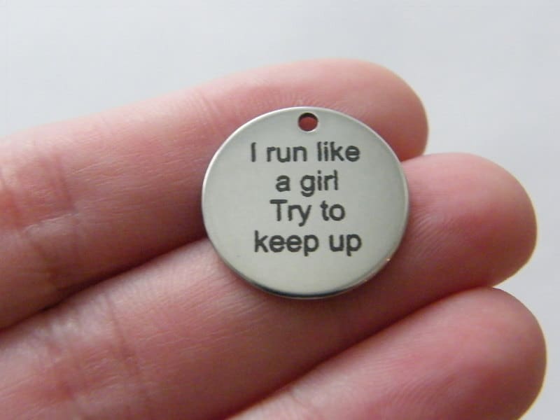 1 I run like a girl Try to keep up tag charm 20mm  stainless steel TAG9-1