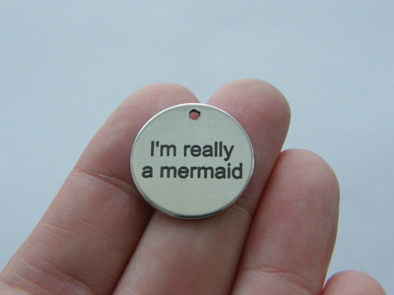 BULK 10 I'm really a mermaid charm 20mm  stainless steel TAG9-2