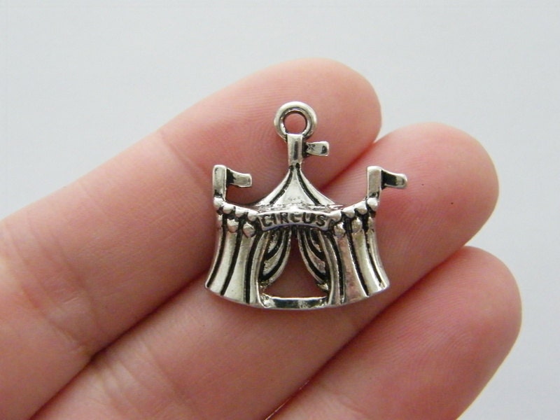 4 Circus tent charms antique silver tone P146