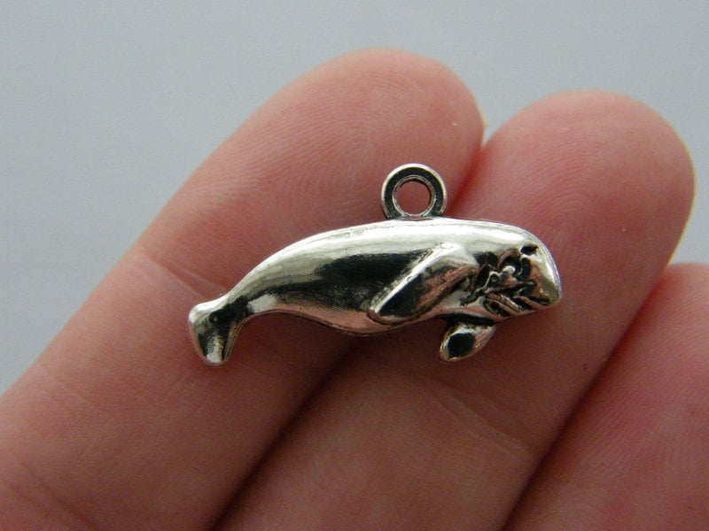 8 Manatee charms  antique silver tone FF72