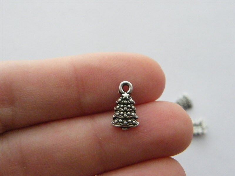 BULK 50 Christmas tree charms antique silver tone CT21 - SALE 50% OFF