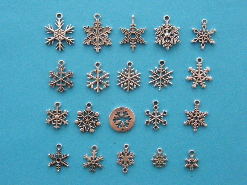The Ultimate Snowflake Charms  Collection - 20 different antique silver tone charms
