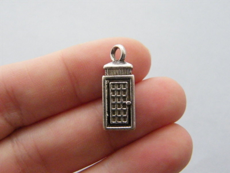 8 Telephone booth charms antique silver tone P184