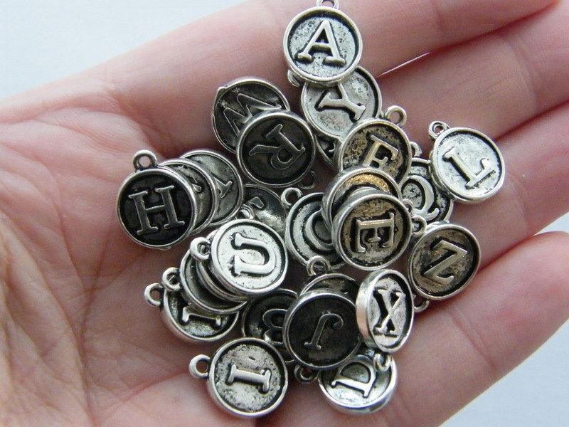 26 Letter whole alphabet charms antique silver tone DS