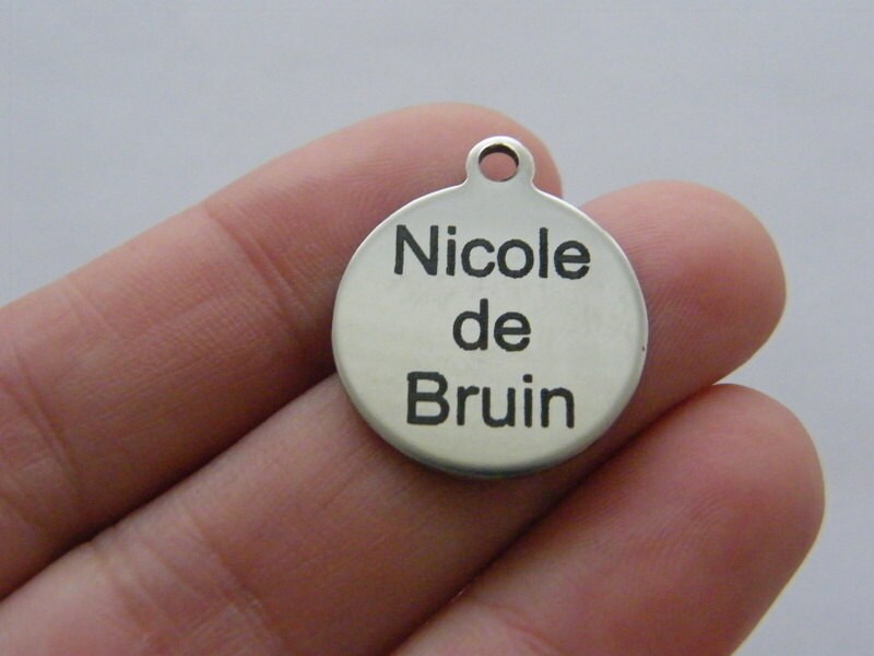 1 Custom made laser engraving - you choose the words tag charm 23 x 20mm stainless steel TAG20