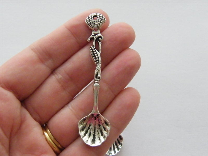 2 Spoon pendants antique silver tone FD194