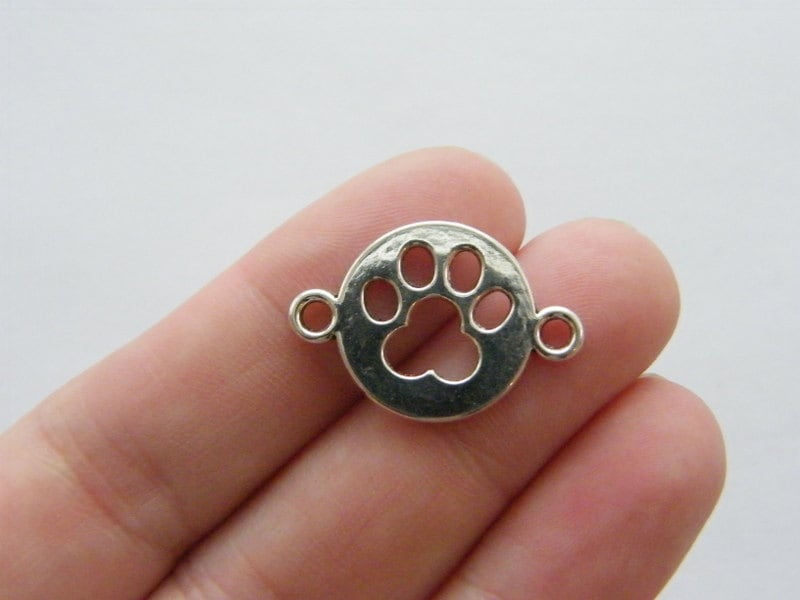 8 Paw print connector charms antique silver tone A463