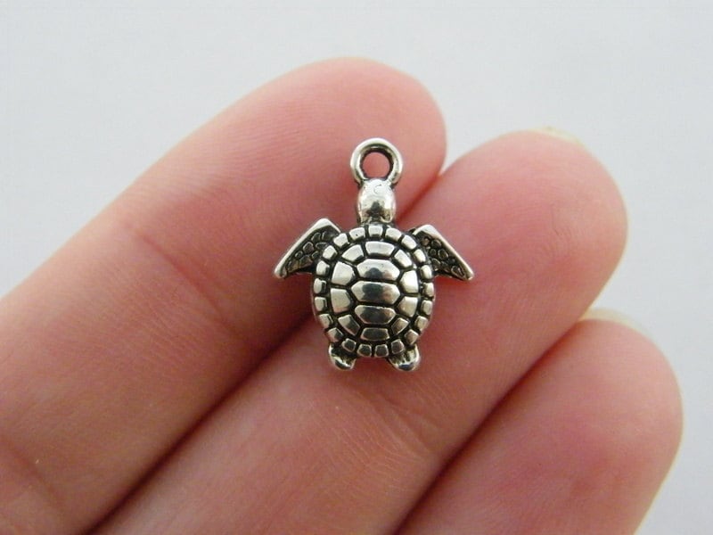 10 Turtle charms antique silver tone FF90