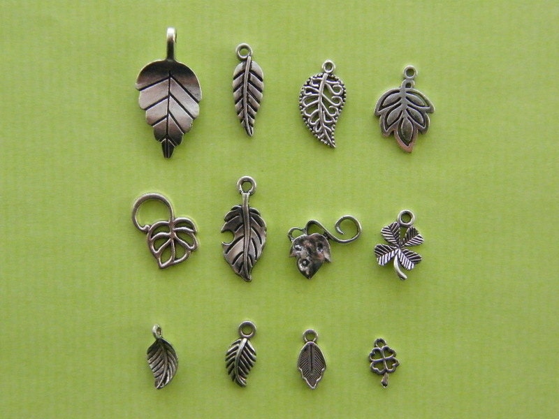 The Leaf Collection - 12 different antique silver tone charms