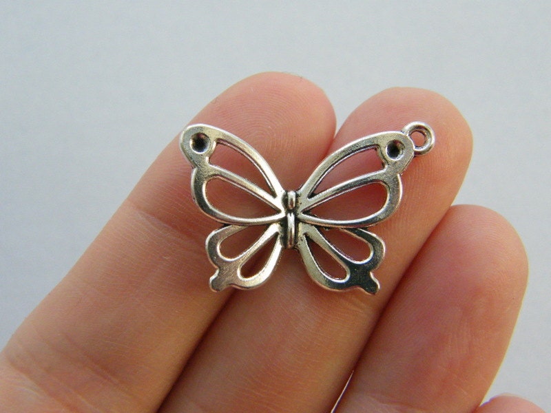 BULK 30 Butterfly charms antique silver tone A332