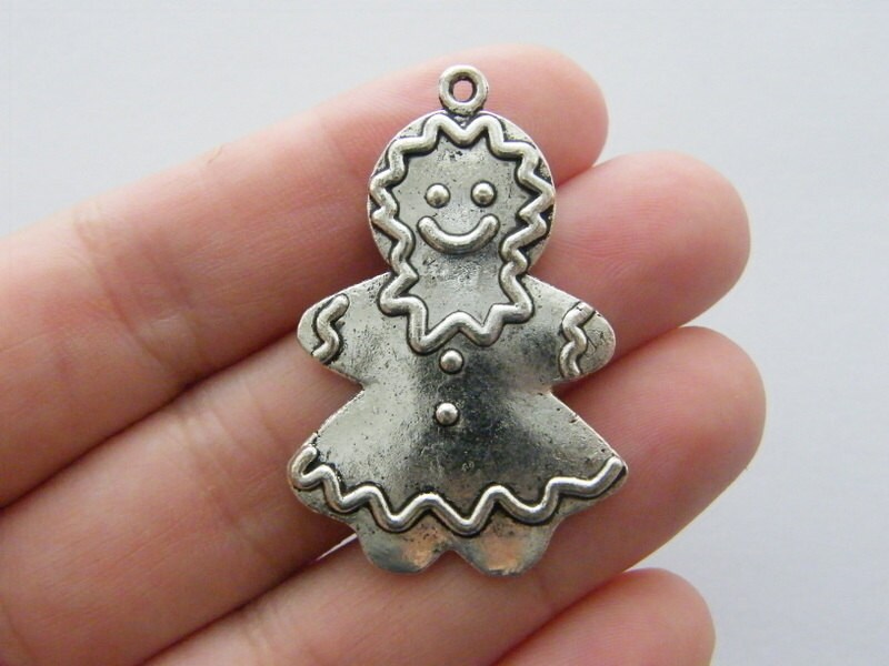 2 Gingerbread woman charms antique silver tone CT85