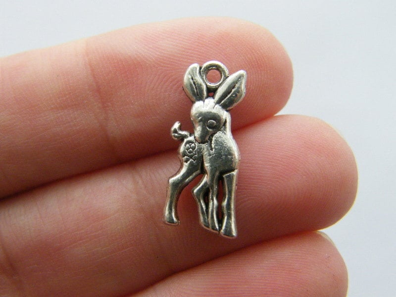 10 Deer charms antique silver tone A235