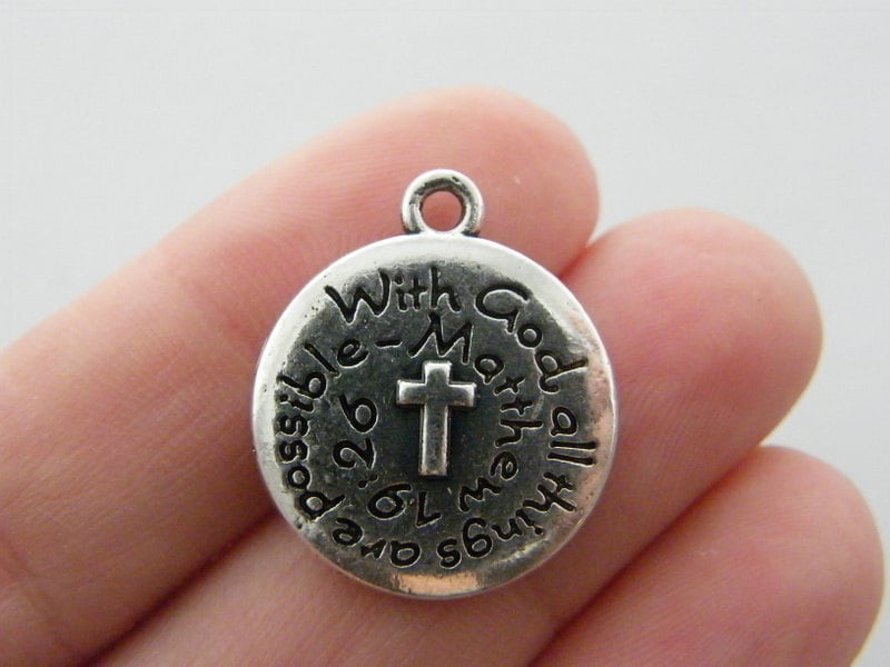 2 With God all things charms antique silver tone R55