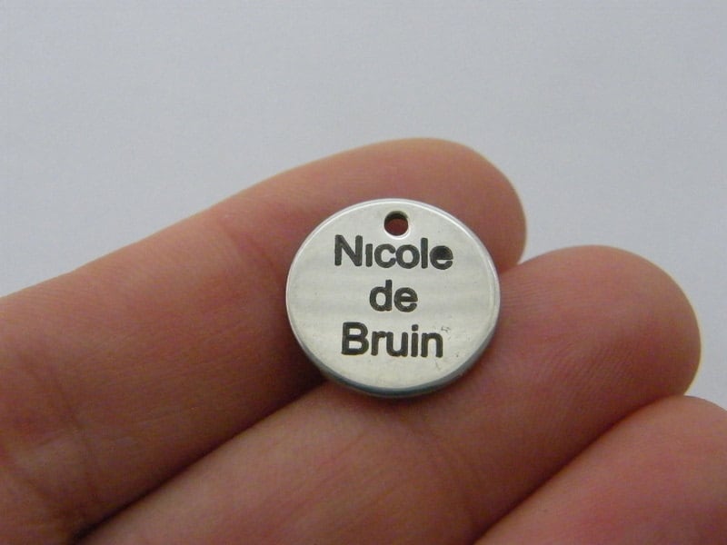 BULK 10 Custom made laser engraved tag charms - you choose the words 15mm  stainless steel TAG28