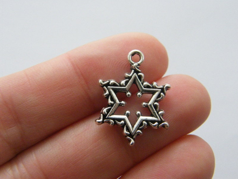 10 Star charms antique silver tone S44